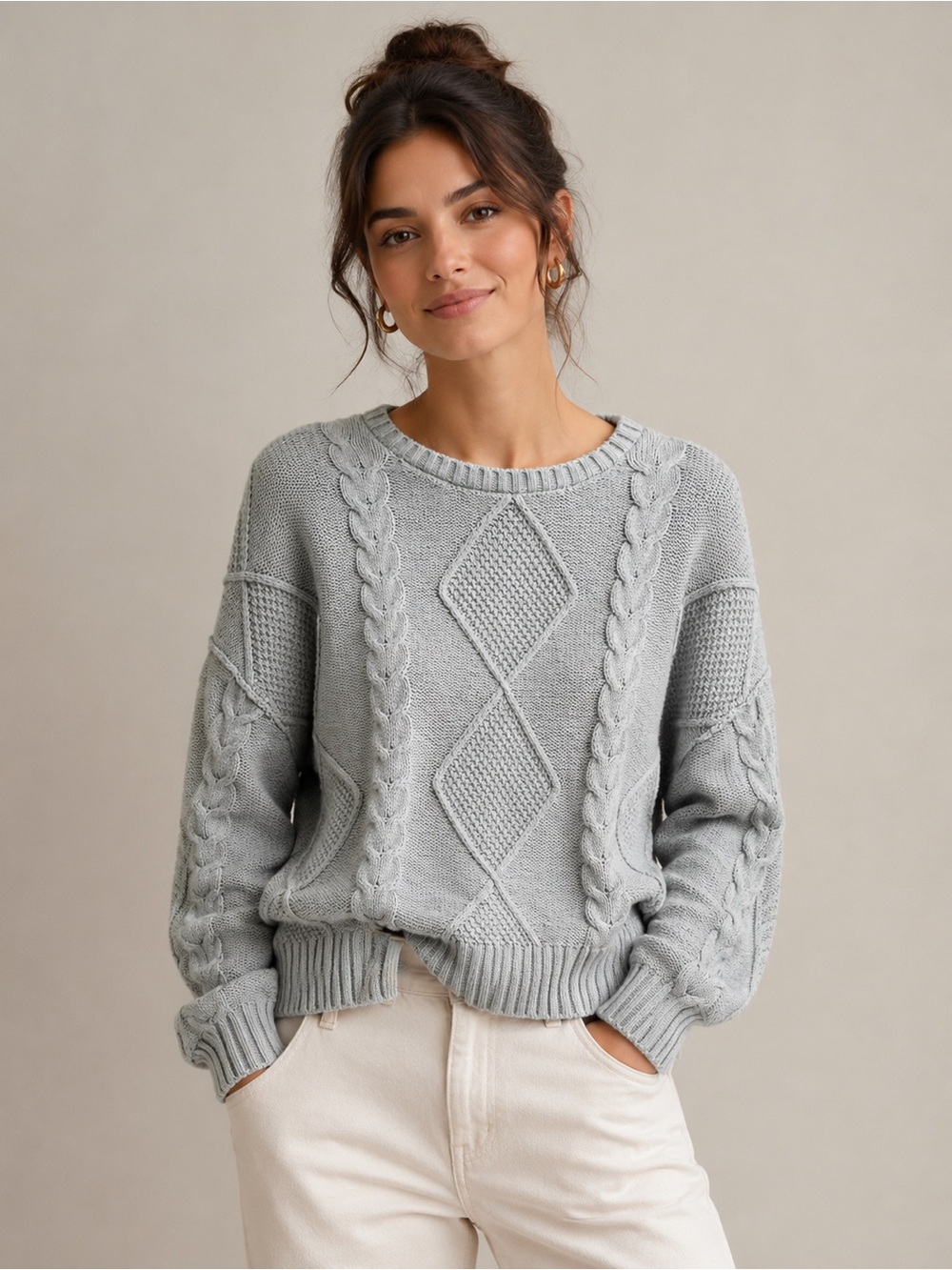 Kikit cable Knit Cropped Sage Green Sweater XL